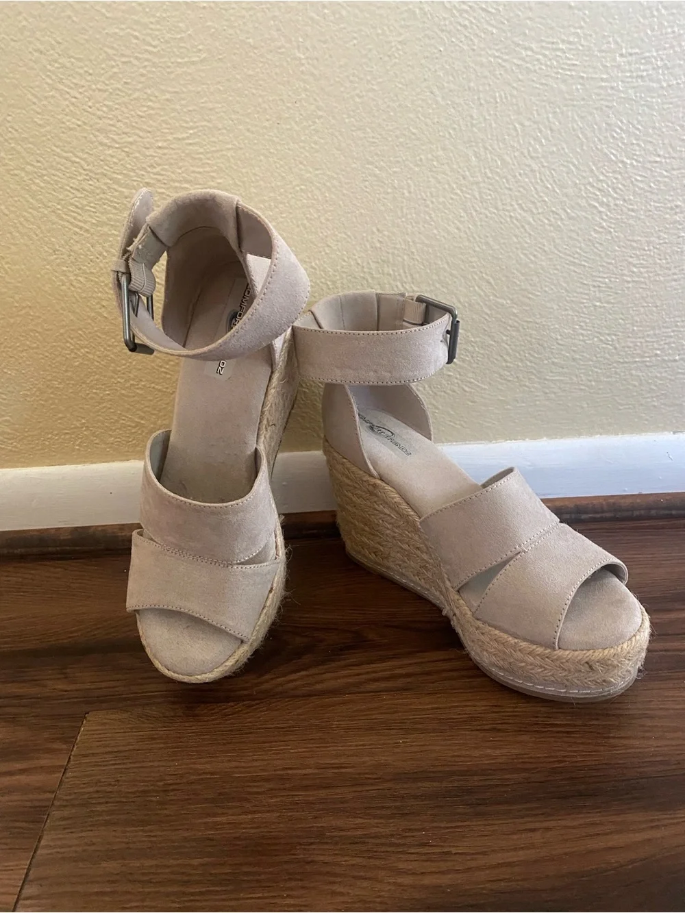 Neutral Beige Espadrille Wedge Sandals with Ankle Strap